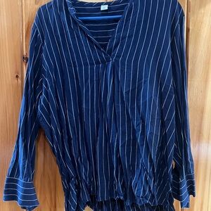 Old Navy Navy and White Striped V-Neck Blouse